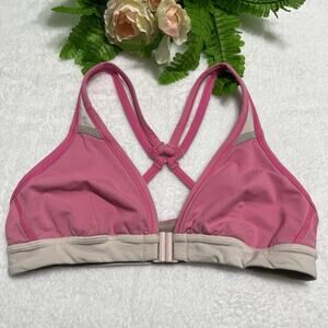 Lululemon Womens‘Heat It Up’ Pink Sz 6 Front Closure Snap Yoga Athletic Bra Logo